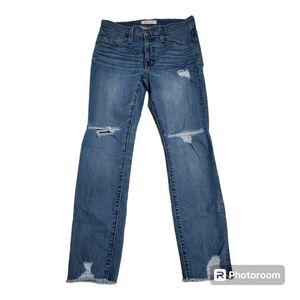 Madewell 9" High Rise Skinny Medium Wash Distressed Raw Hem Size 27